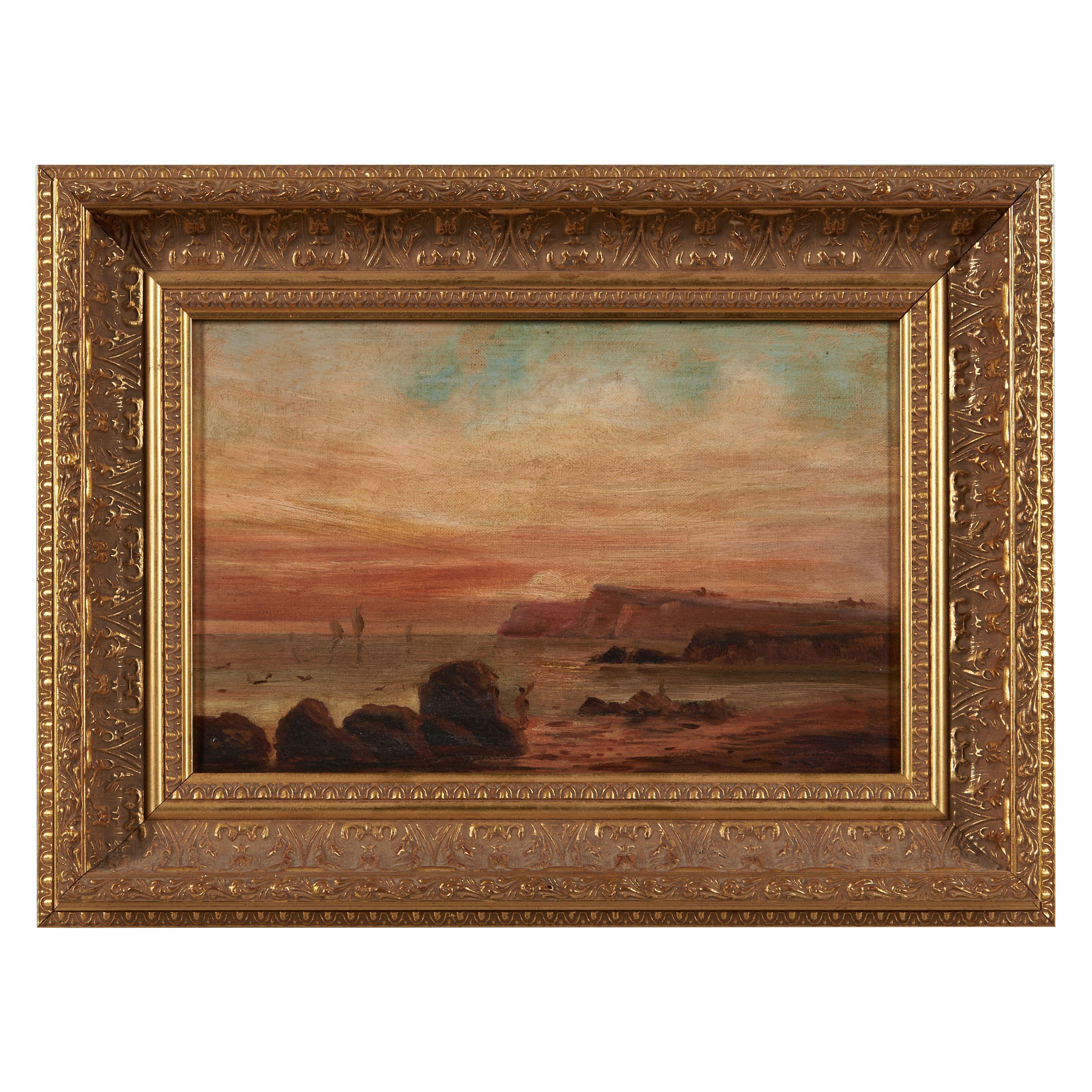 Samuel John Lamorna Birch - Coastal Cliffs at Sunset 8 x 12 in. (20.0 x 30.0 cm) framed 12 x 16 x 2 in.