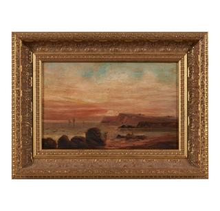 Samuel John Lamorna Birch - Coastal Cliffs at Sunset 8 x 12 in. (20.0 x 30.0 cm) framed 12 x 16 x 2 in.