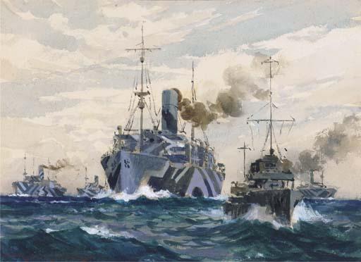 Samuel John Milton Brown - A World War I troop convoy under dazzle camouflage