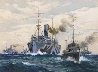 Samuel John Milton Brown - A World War I troop convoy under dazzle camouflage