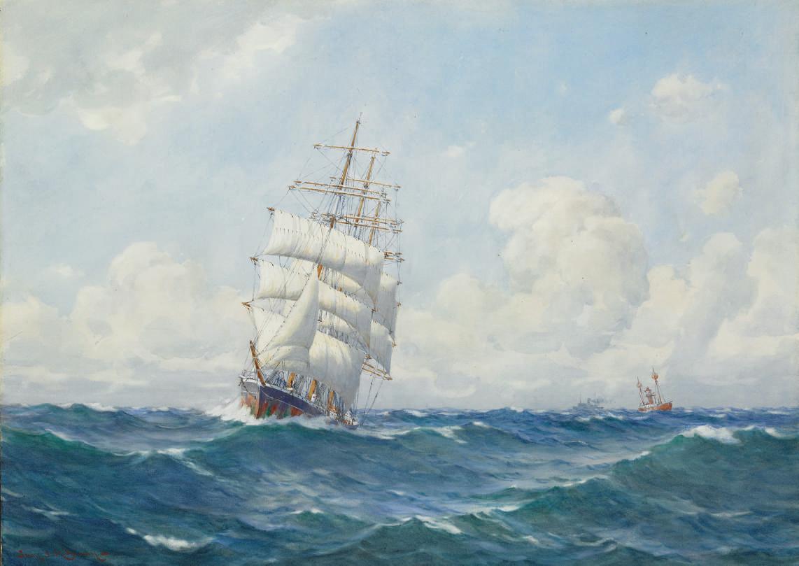 Samuel John Milton Brown - Clipper Ship in Full Sail passing a Lightship
