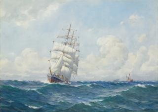 Samuel John Milton Brown - Clipper Ship in Full Sail passing a Lightship