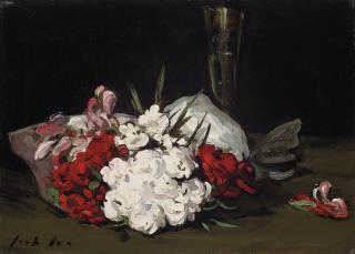 Samuel John Peploe, R.S.A. - Bouquet of Red and White Flowers with a Champagne Glass