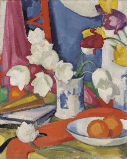 Samuel John Peploe, R.S.A. - Red and White Tulips