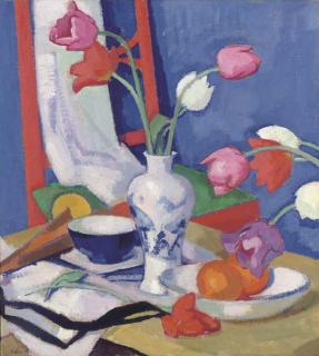 Samuel John Peploe, R.S.A. - Red Chair and Tulips
