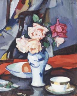Samuel John Peploe, R.S.A. - Roses in a Chinese vase, circa 1923