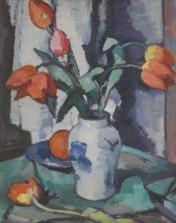 Samuel John Peploe, R.S.A. - Still Life Of Red Tulips In A Chinese Vase