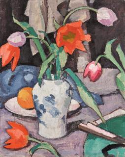 Samuel John Peploe, R.S.A. - Still Life With Tulips And Fan