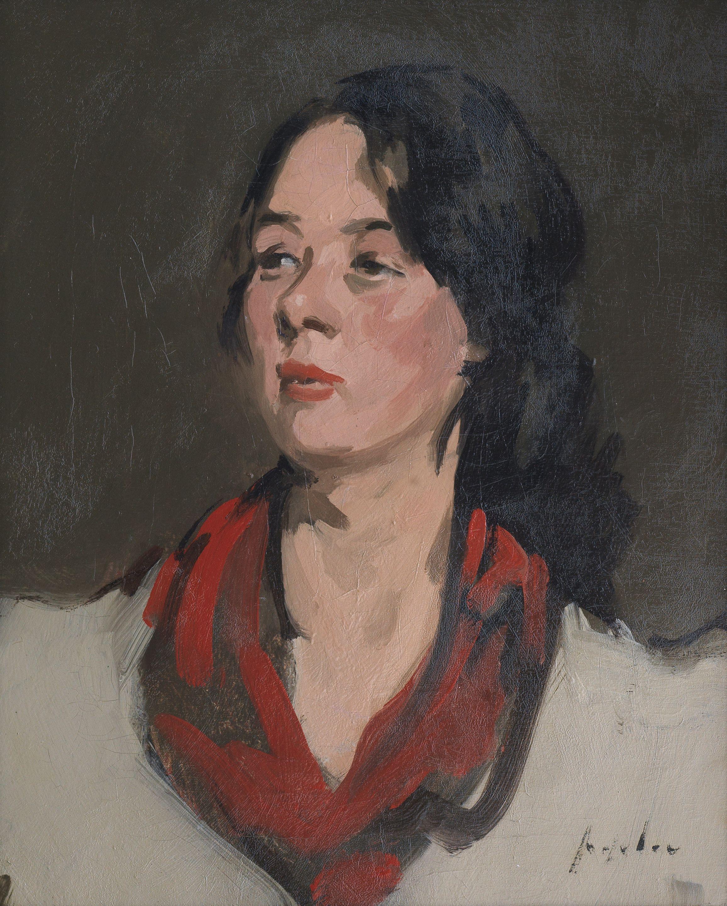 Samuel John Peploe RSA - The red scarf, portrait of Jeannie Blyth 41.5 x 34 cm. (16 5/16 x 13 3/8 in.) Painted in c.1902