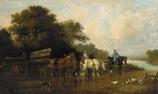 Samuel Joseph Clark - A logger and a gentleman conversing by a ford