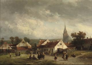 Samuel Leonardus Verveer - A view of Scheveningen with figures strolling