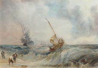 Samuel Owen - A fishing boat heading out to sea in a heavy swell