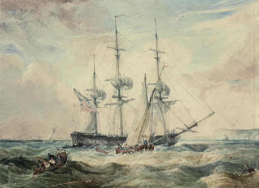 Samuel Owen - A frigate and smaller craft in a stiff breeze off the North Foreland