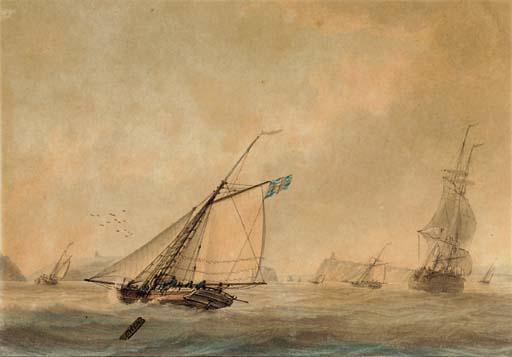 Samuel Owen - Admiralty cutters beating inshore with a frigate running out of harbour