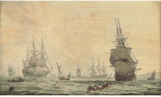 Samuel Owen - The busy anchorage at Spithead