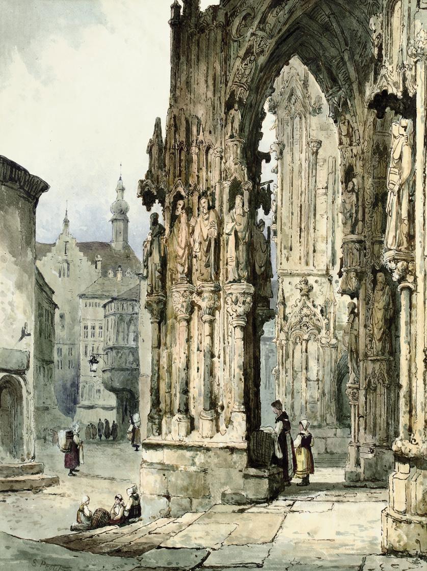Samuel Prout, F.S.A., O.W.S. - Figures on the steps of Ratisbon Cathedral