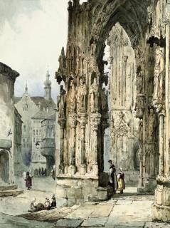 Samuel Prout, F.S.A., O.W.S. - Figures on the steps of Ratisbon Cathedral