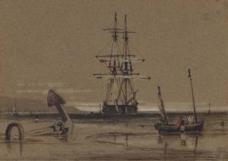Samuel Prout, O.W.S. - A Trading Brig At Anchor Off The Coast (Illustrated); And In Dangerous Waters