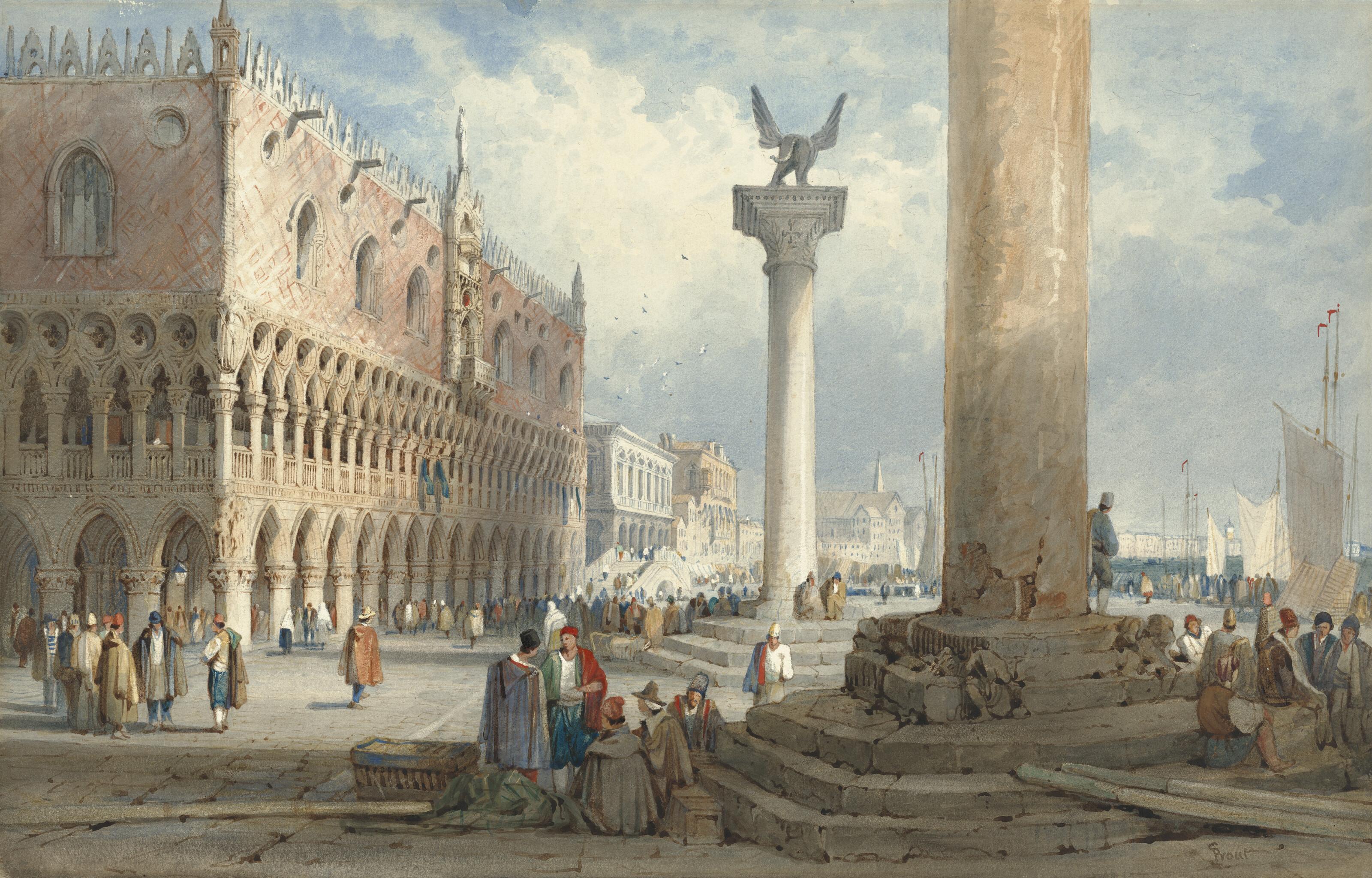 Samuel Prout, O.W.S. - A view of the Doge\'s Palace, looking towards the Riva degli Schiavoni, Venice
