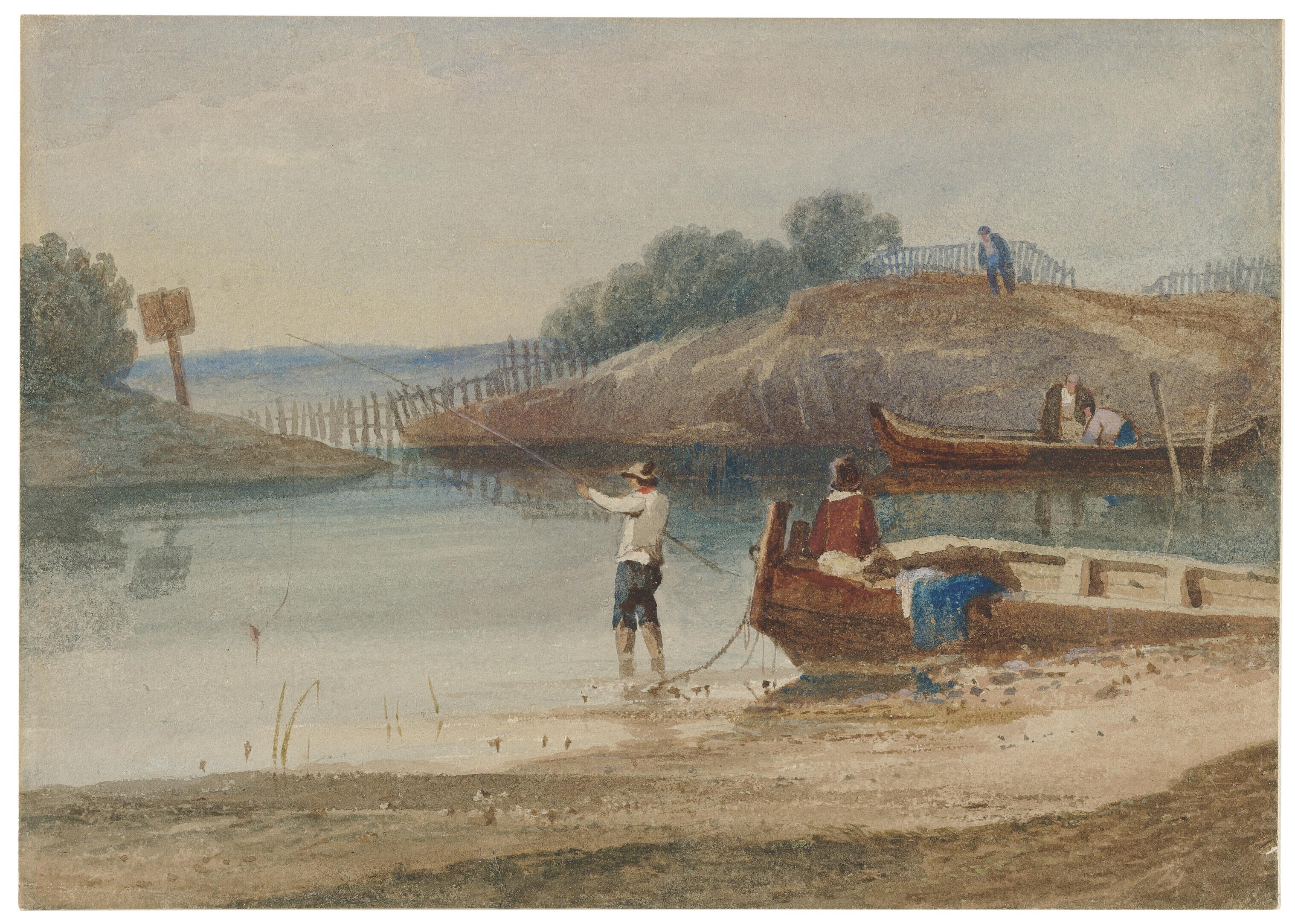 Samuel Prout, O.W.S. - Landscape with fisherman near Dulwich