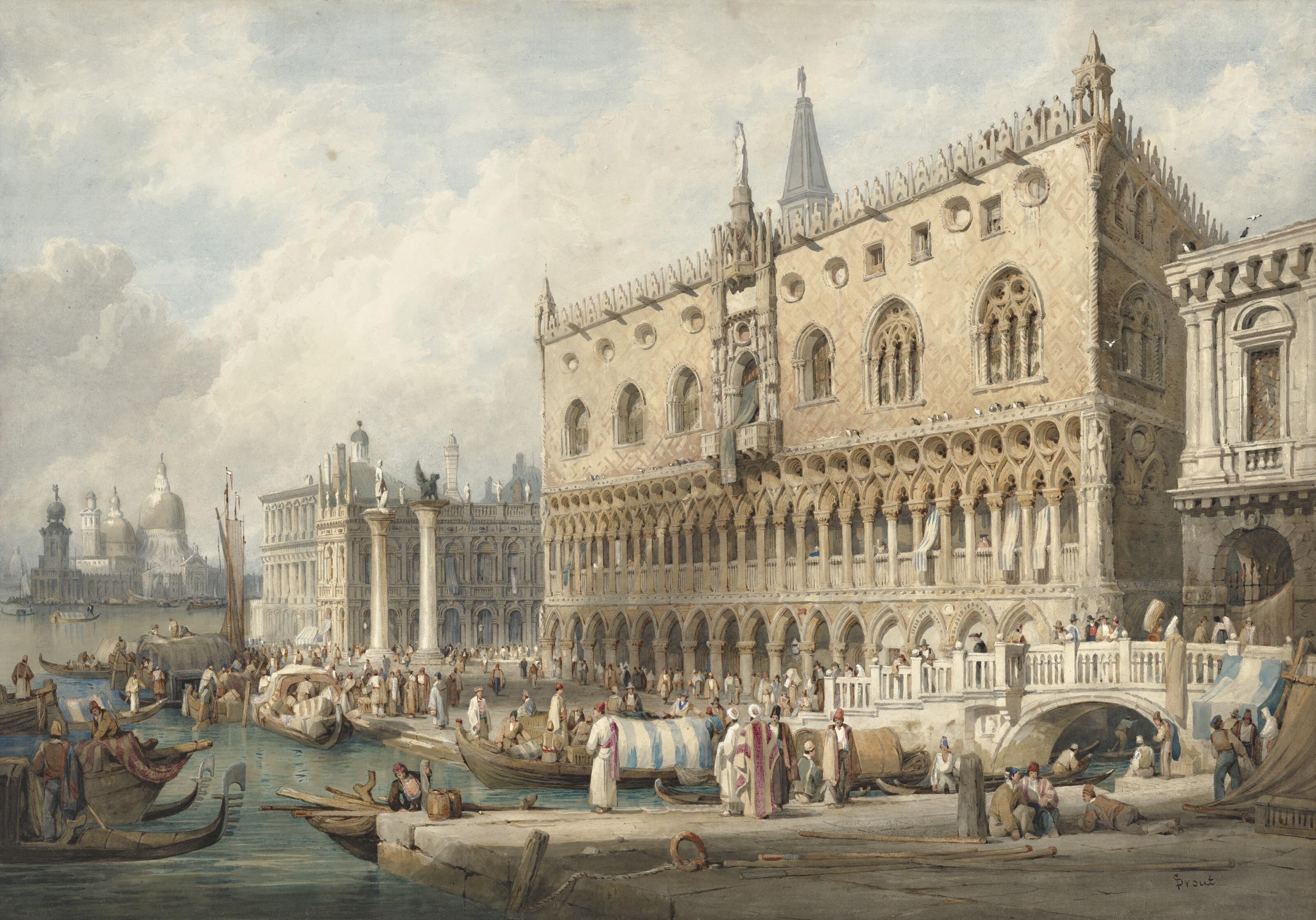 Samuel Prout, O.W.S. - The Doge\'s Palace and the Grand Canal, Venice, looking west