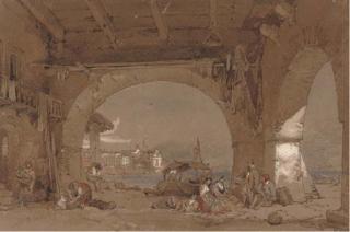 Samuel Prout, O.W.S. - Venetians resting under the arches