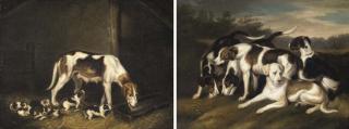 Samuel Raven - A pack of hounds; and A Hound bitch with her litter