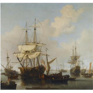 Samuel Scott - Shipping At Anchor In The Thames Estuary, Near Wapping