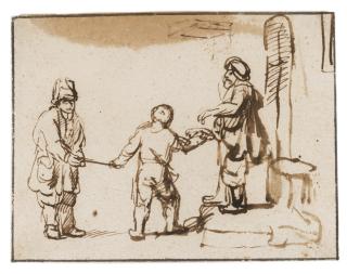 Samuel van Hoogstraten - A Gracious Lord Giving Money To A Beggar