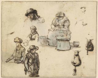 Samuel Van Hoogstraten - A Sheet Of Figure Studies, With Subsidiary Studies Of A Bag And Keys