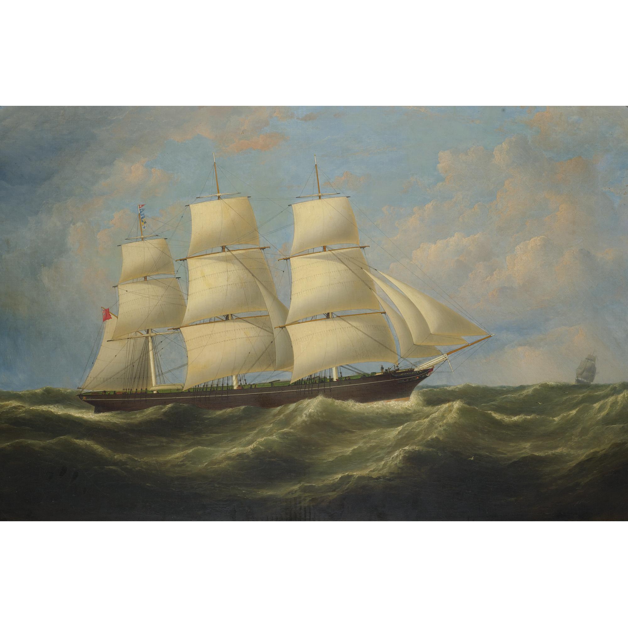 Samuel Walters - The Full-Rigged Merchantman Vespasian At Sea