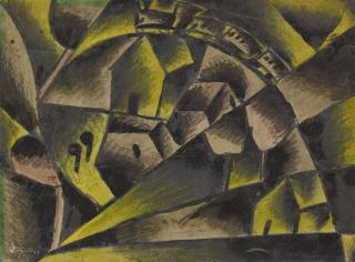 Sándor Bortnyik - Landschaft mit Eisenbahn