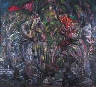 Sandro Chia - Figures with Flag and Flute