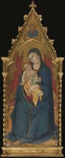 Sano Di Pietro - The Madonna And Child Enthroned, Above Them Christ Pantocrator