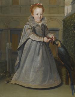 Santi Di Tito - Portrait Of Lucrezia, Daughter Of Niccolò Di Sinibaldo Gaddi, Standing Full-Length In The Garden Of The Palazzo Gaddi, With A Macaw And A Jerboa
