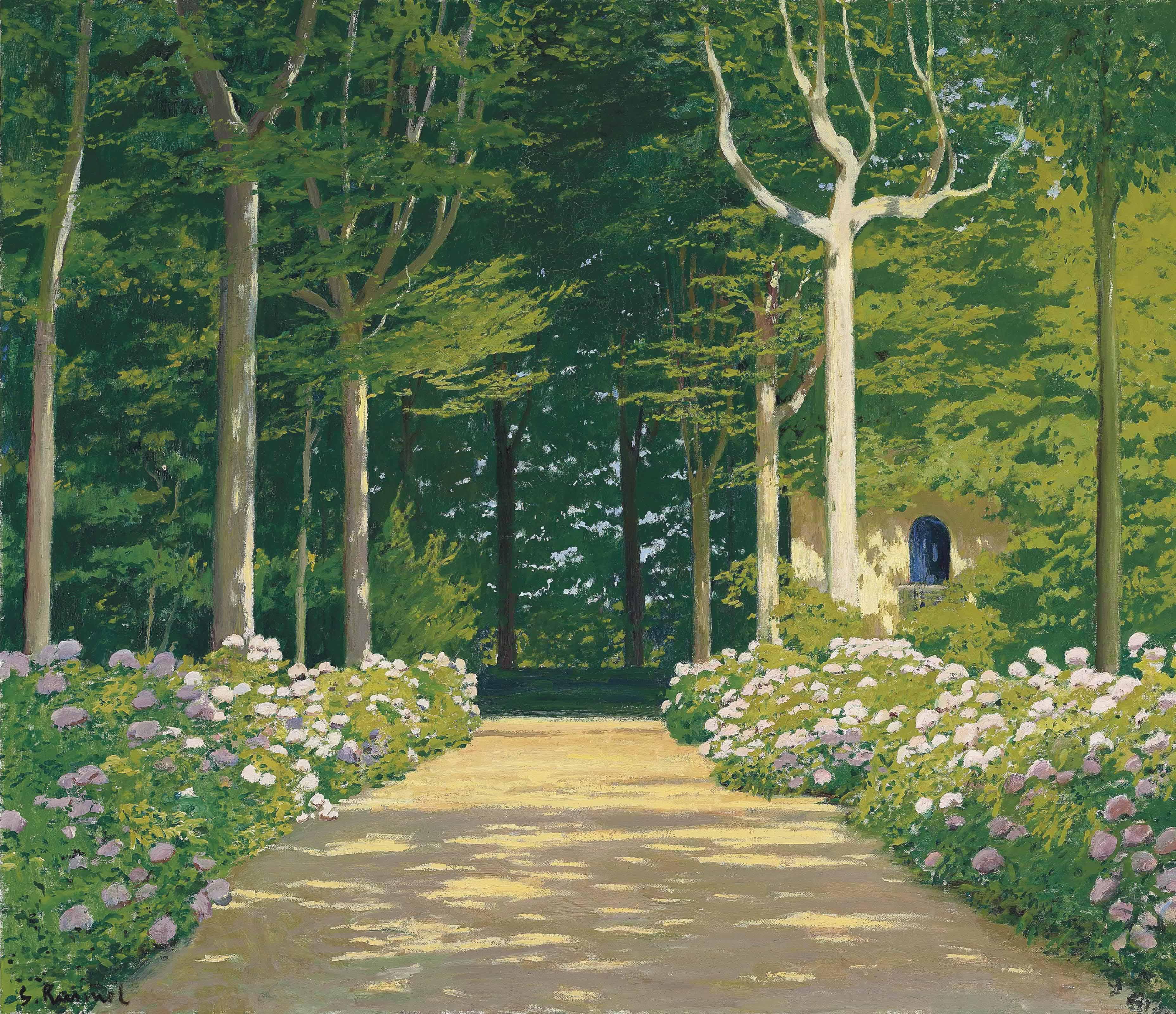 Santiago Rusiñol y Prats - Hydrangeas on a garden path