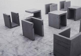 Santiago Sierra - Arrangement of 12 prefabricated fortifications. Herzliya Museum, Herzliya, Israel September 2004.