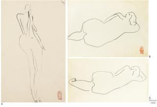 Sanyu - A: Nu Marchant (Walking Nude); B: Odalisque (Double-Sided) [Two Works]