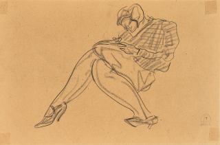 Sanyu - Lady With Check Pattern Shawl