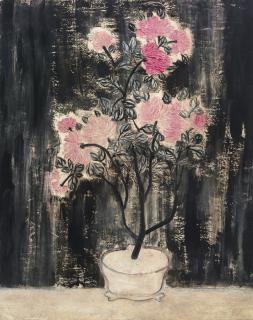 Sanyu - Pot de chrysanthèmes roses