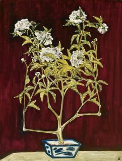 Sanyu - Potted Chrysanthemum in a Blue and White Jardinière