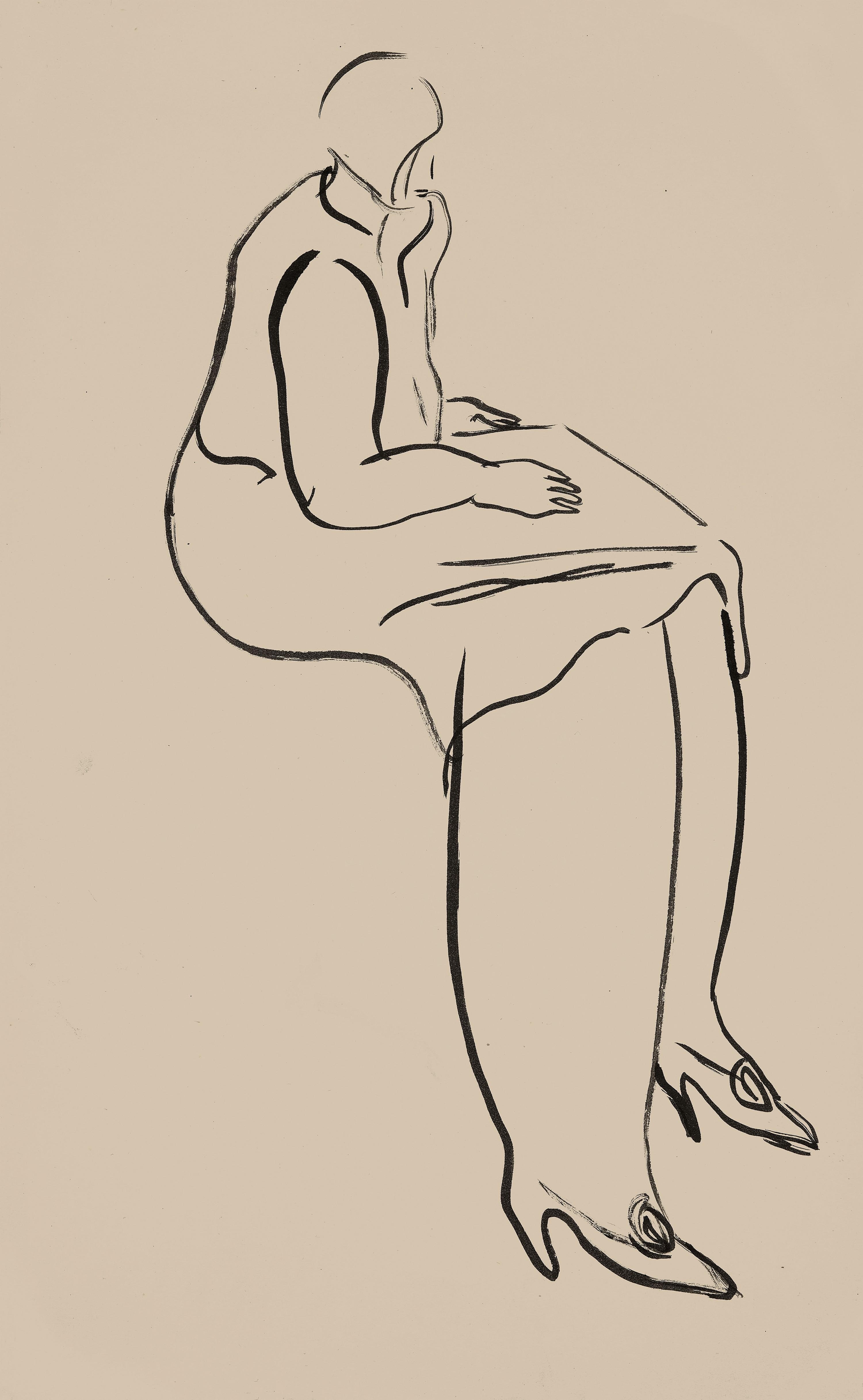 Sanyu - Seated Woman with Buckled Shoes(Painted in 1920s-1930s)