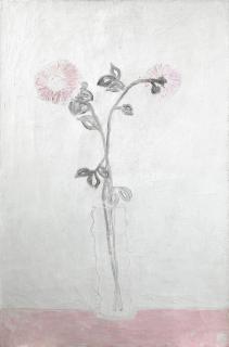 Sanyu - Two Pink Chrysanthemums in a Clear Vase