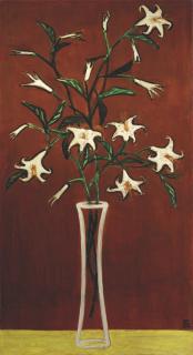 Sanyu - Vase de lys sur fond marron (Vase of Lilies with Red Ground)