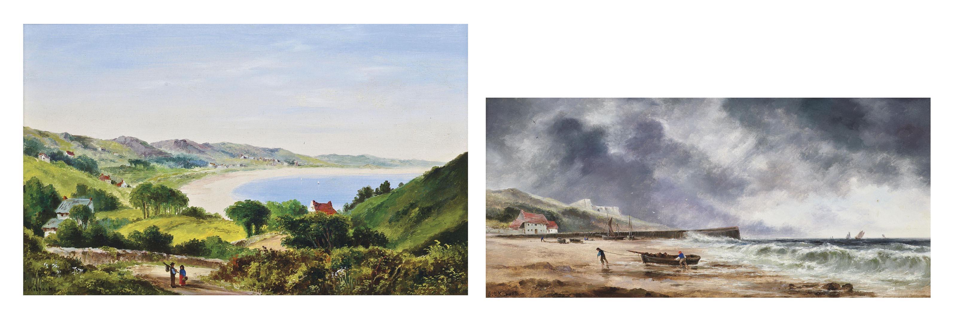 Sarah Louisa Kilpack - A sunny day, St Brelade\'s Bay, Jersey; and A squall approaching Rozel Bay, Jersey (both illustrated)