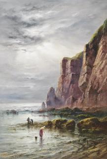 Sarah Louisa Kilpack - Figures shrimping below a cliff, Le Pulec, Jersey