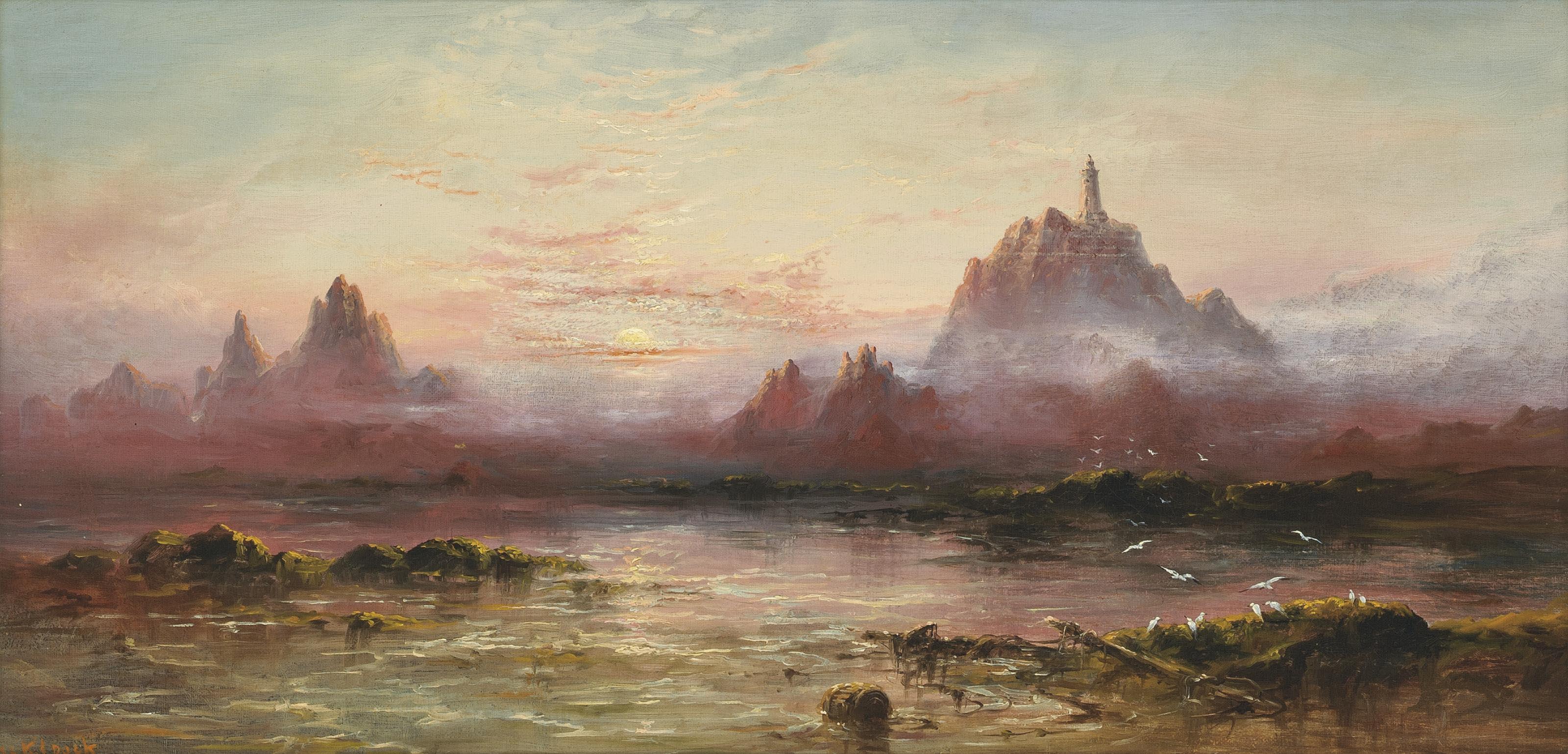 Sarah Louisa Kilpack - La Corbière Lighthouse, Jersey at sunset