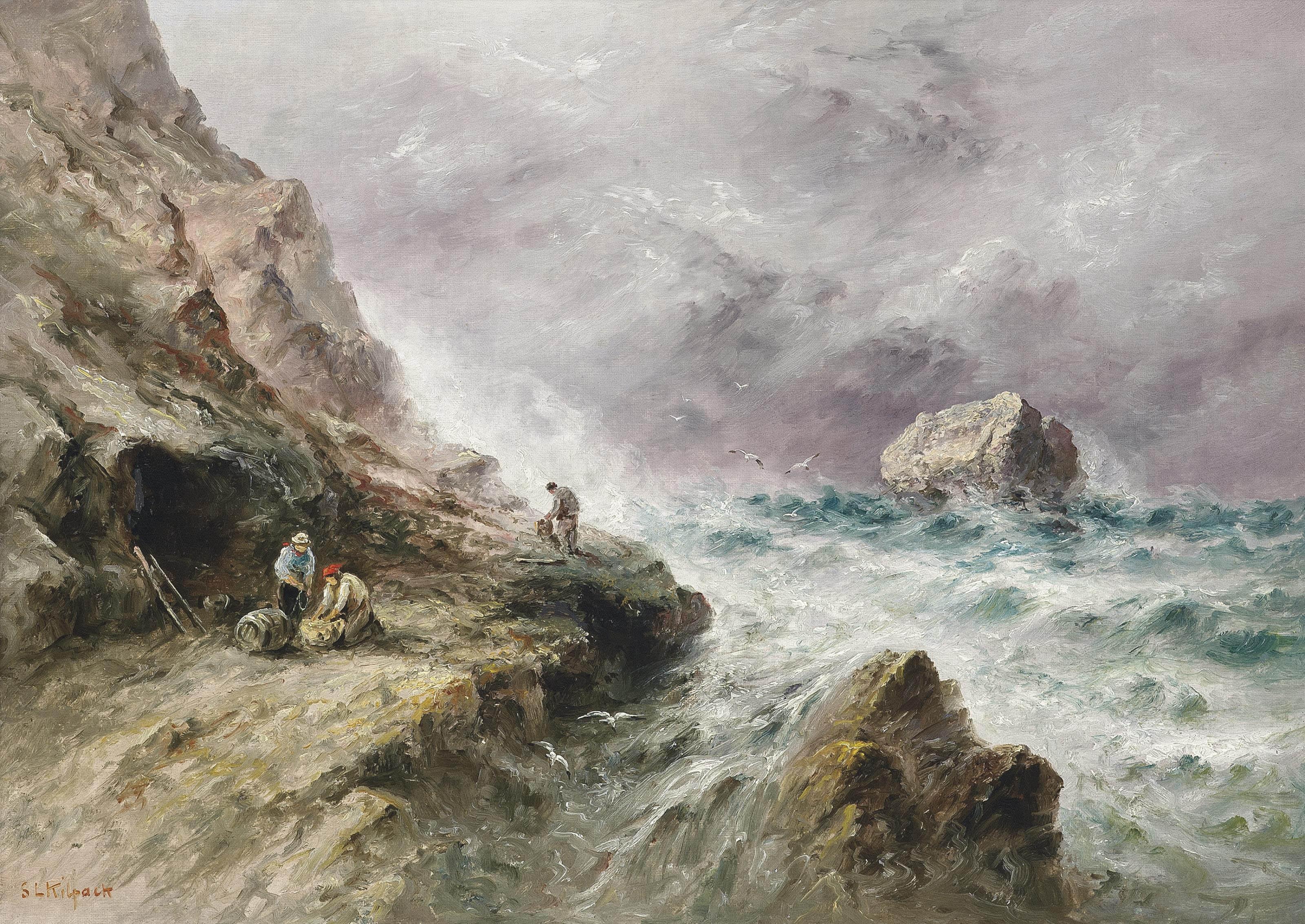 Sarah Louisa Kilpack - Mussel gatherers on the Jersey foreshore