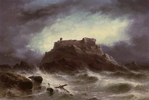 Sarah Louisa Kilpack - Rough weather. The Grande Rocque, Cobo Bay, Guernsey