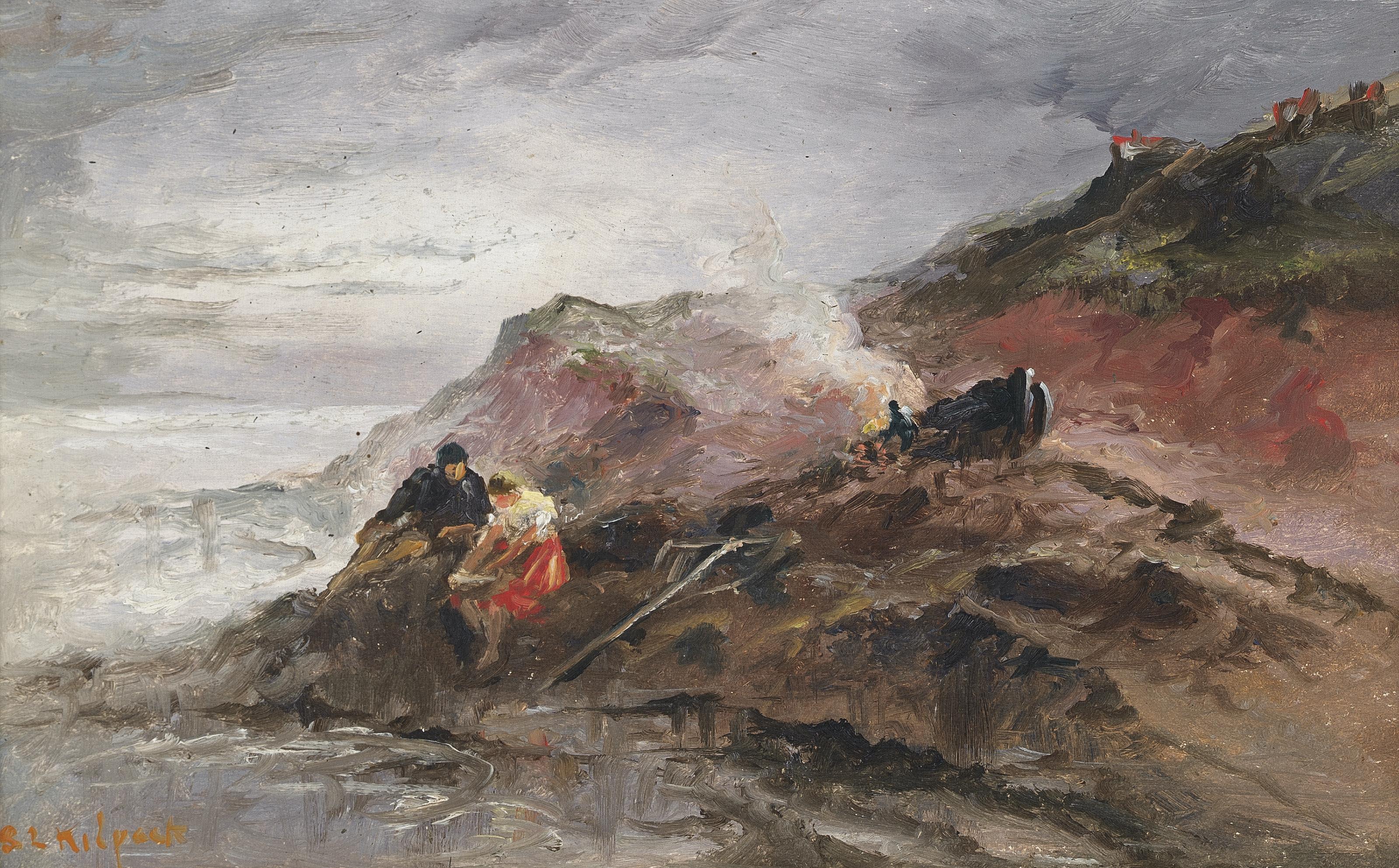 Sarah Louisa Kilpack - Shrimpers on the rocks, Jersey (illustrated); and Stormy seas, Jersey